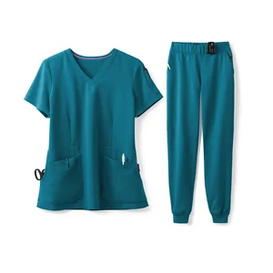 Women's Long-Sleeve Nursing Scrubs Anti-Wrinkle Stretchy Knitted Uniform Set Nurse's Clothing