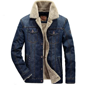 Men's Casual Coat Lapel Jacket Denim Warm Fur Collar Fleece Lined Winter  Jacket