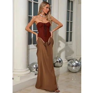 Factory Wholesale Spring Summer Slim Dress Women Strapless Patchwork Bandage Socialite Parties Stage Performances Wear