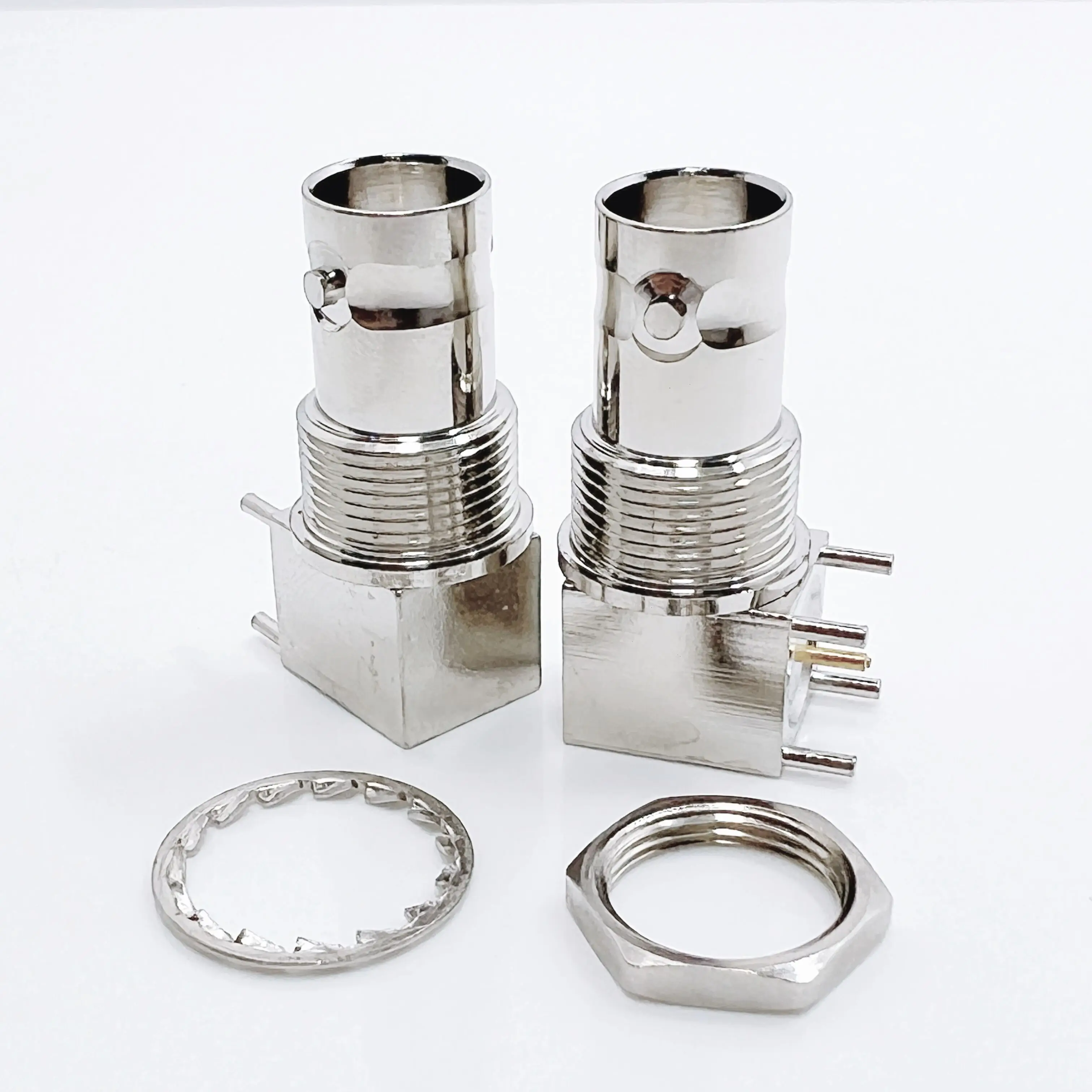 Nickel Plated BNC Jack Bulkhead Right Angle RF Connector PCB 2 Mount manufacture