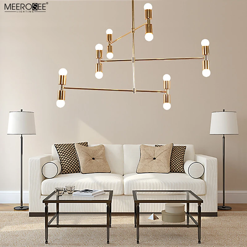 MEEROSEE Creative Restaurant Pendant Lamp Loft Lobby Hanging Lamp Gold Iron Pendant Light MD86756