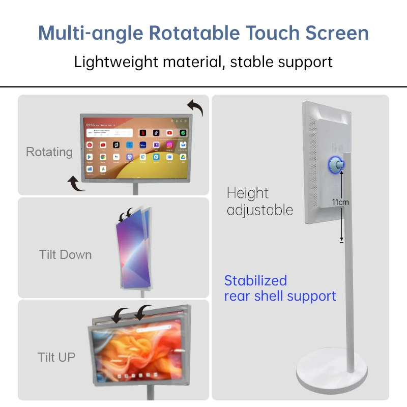 HotYeah 21.5" Portable Smart Android LED TV Touchscreen White Mobile Use for Kitchen Outdoor Trade Shows Includes Battery
