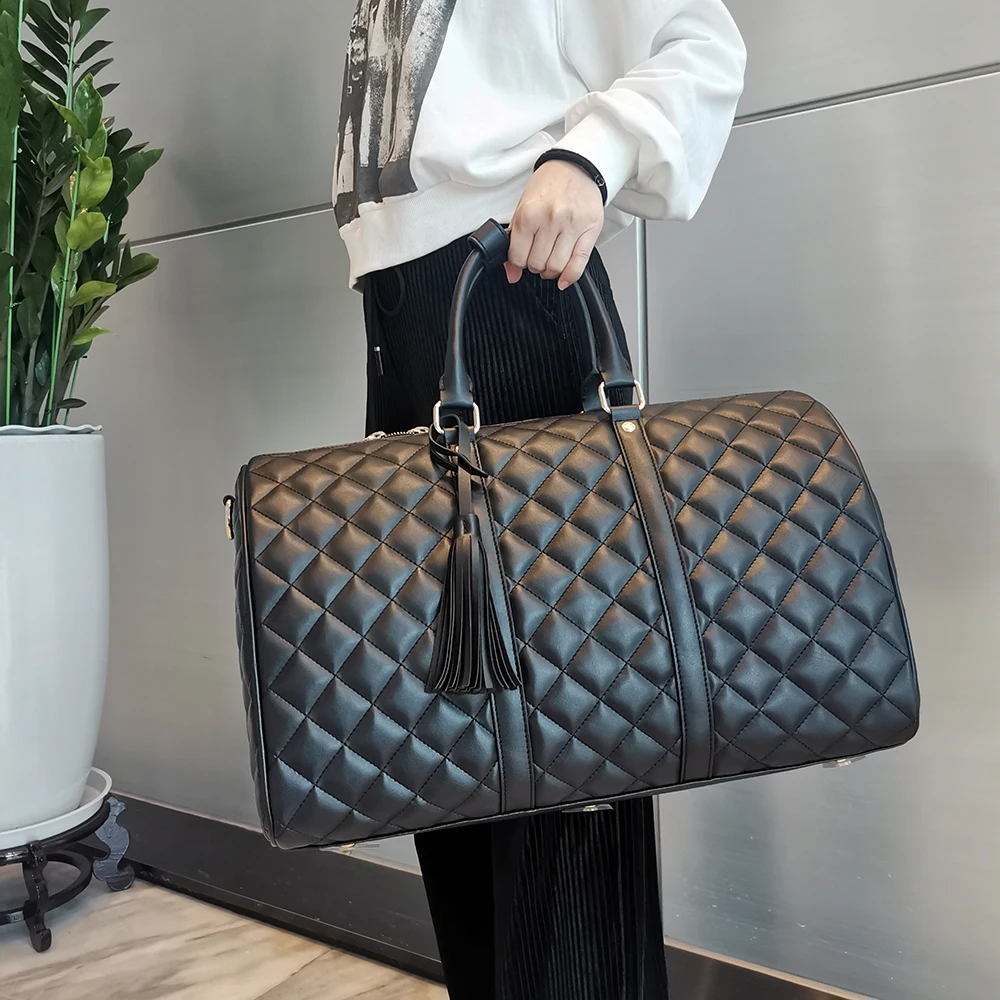 Stylish Grey Tumbled Leather Weekend Travel Duffle Bag