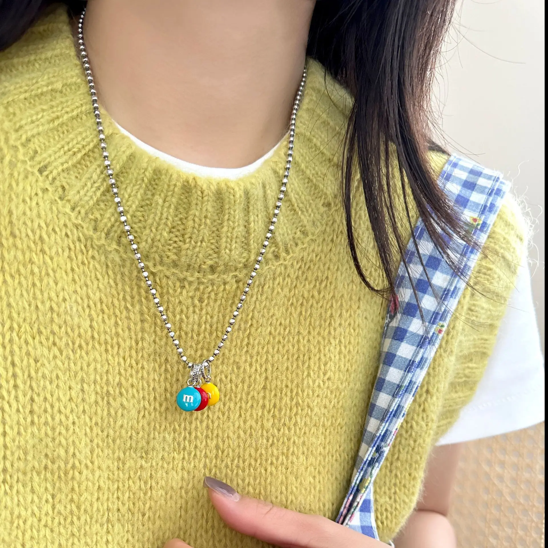 Wenchi S925 Pure Silver Enamel Pull-Out Necklace Simple Fashionable Vintage Style Stackable Design Niche Pendants Charms Made - Image 5