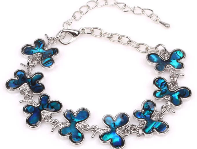 Various Abalone Paua Shell Bracelets Heart Clover butterfly Dolphin Paua Shell Link Chain Bracelets Custom Shell Bracelets