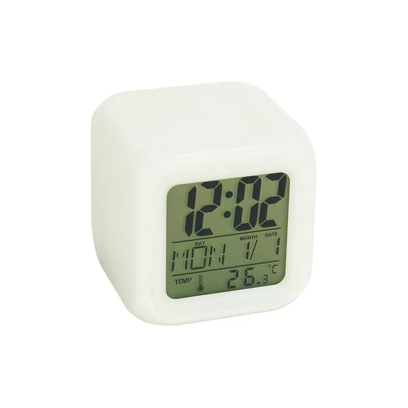 EMAF Professional Sublimation Blanks Custom Logo Plastic Cube LED Color Change Digital Alarm Clock Kids Cartoon Pattern Clock
