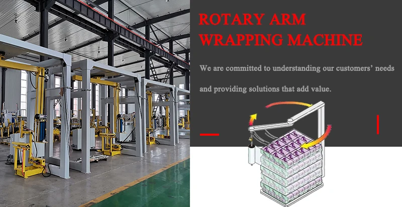 Fully Automatic High Speed Pallet Inline Rotary Arm Pallet Wrapping Machine for Four Side Film Packing