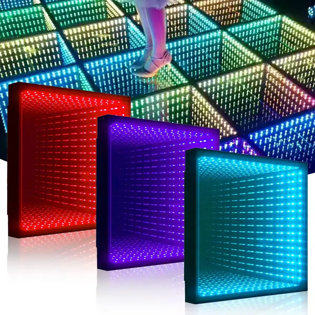 3D LED Aynalı Alüminyum Gövdeli Hareketli Işıklar Renkli Dans Zemin Karoları DMX512 Kontrollü Sahne Aydınlatması