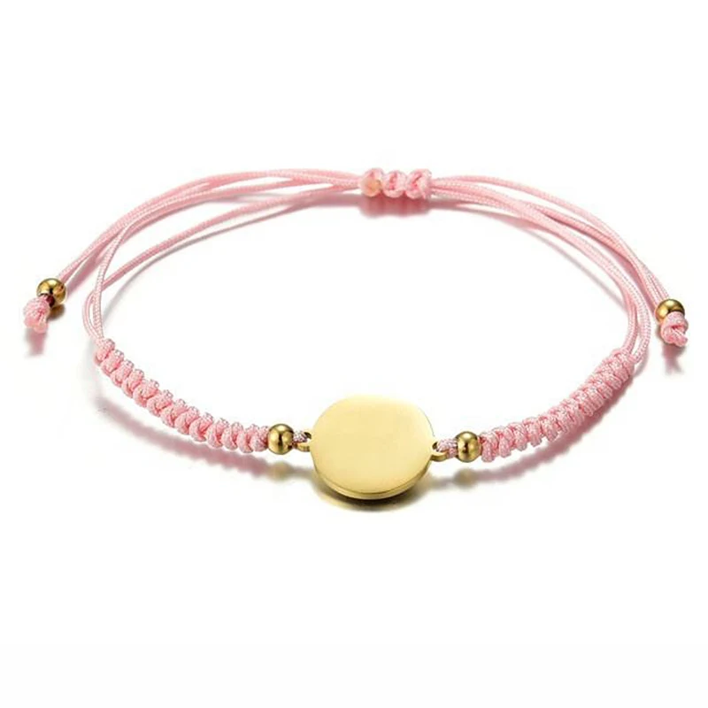 Waterproof Stainless Steel Blank Bracelets for Laser Engraving Fashion 18K Gold Disc Charm String Braided Adjustable Bracelets