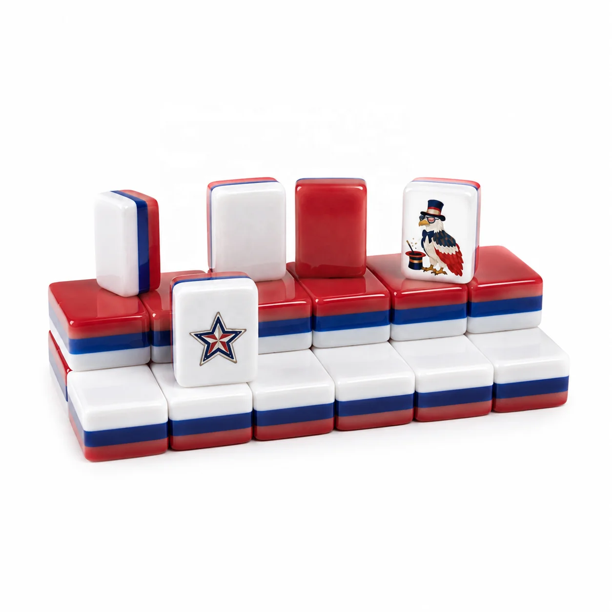 American Modern Foldable Mahjong Tiles Patriotic US Independence Day Themed Premium Acrylic Game Set Family Party Entertainment