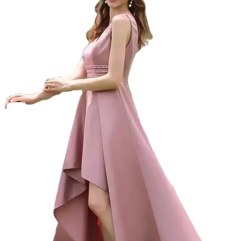 Oem Custom Womans Evening Dresses Sequin Waist High Low Satim Wed Dress Elegant Long Dresses Women