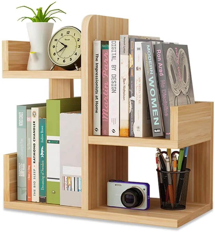 Wooden Desktop Shelf Small Bookshelf Bookcase Accessories Display Stand