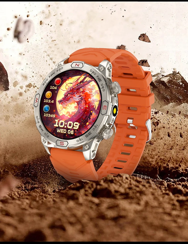Smartwatch Orologio Arancione Uomo Pollici Amoled Display Rotondo