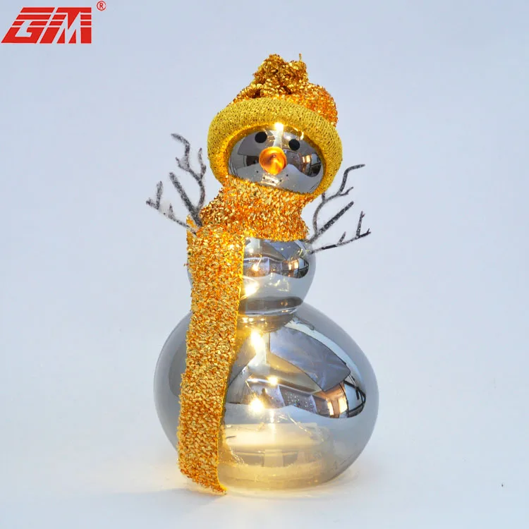 Christmas Crafts Handmade Personalized Blown Glass Snowman Figurine Decoration Holiday Colored LED Lights