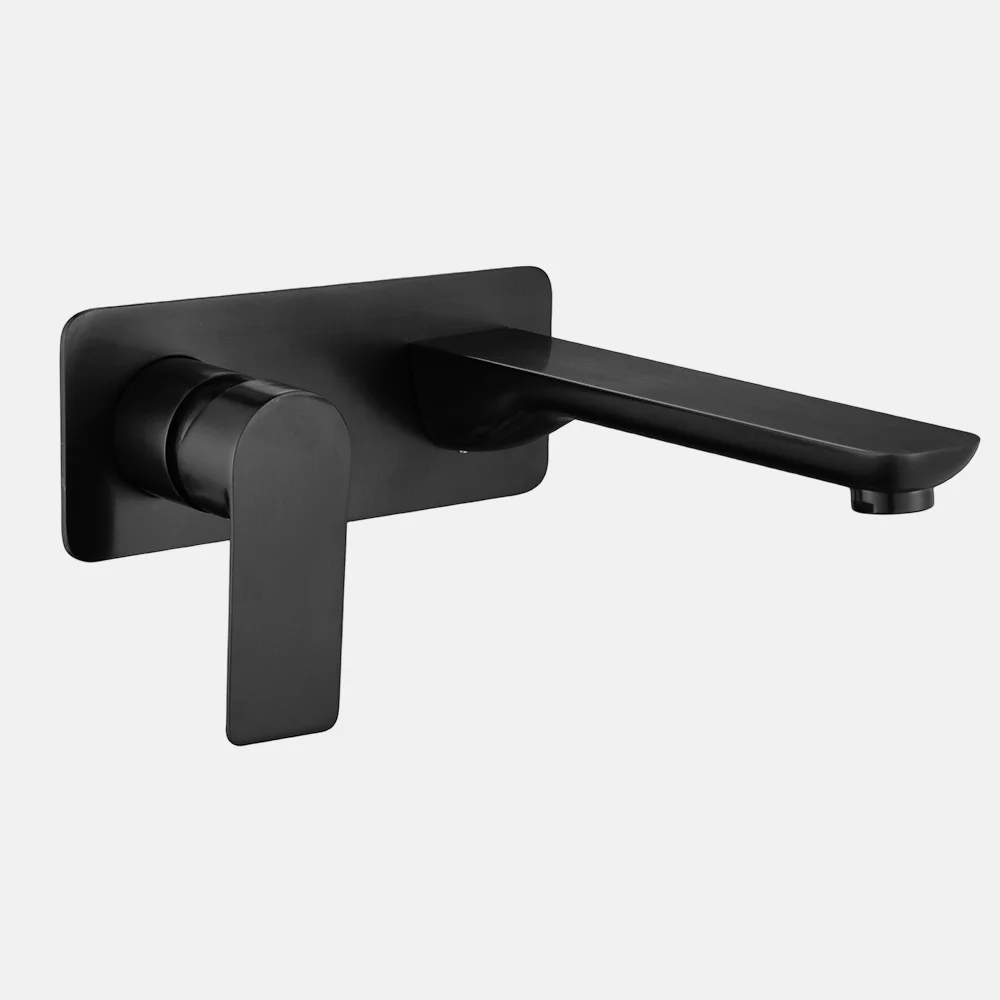 Bathroom Wall Mounted Concealed Matt Black Basin Recessed Brass Body  Cold And Hot Water Faucet Tap China 3 Hole Face Basin Tap