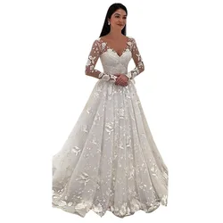 Кружевное свадебное платье с глубоким V-образным вырезом, свадебное платье, сексуальные платья подружки невесты с длинным рукавом, свадебное недорогое вечернее платье