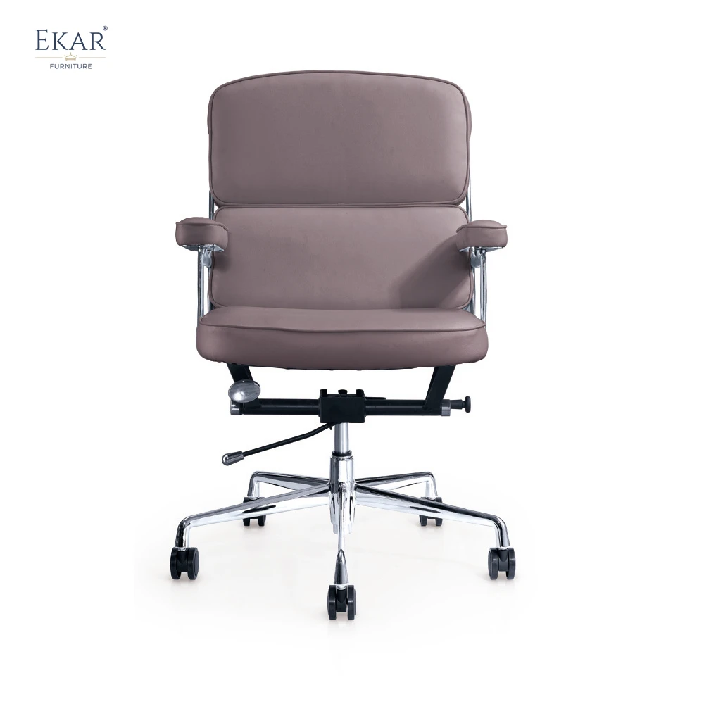 Electroplated Frame Office Chair with Soft Top-Grain Leather Armrests factory