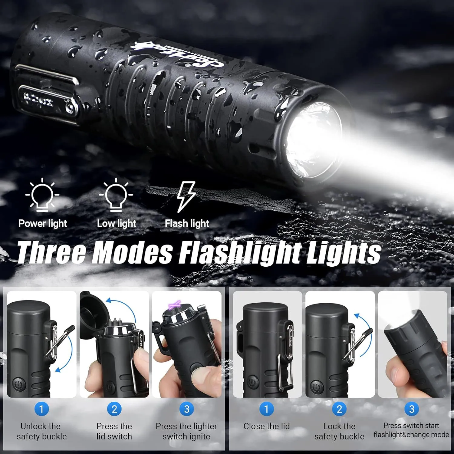Windproof Arc Lighter Electric Lighter and LED Flashlight