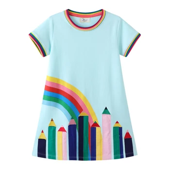 Spring/Summer Girl's knitting dress jump wholesale new arrival cartoon printing rainbow embroidered patch dress