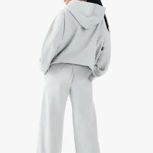 Wholesale Custom Women's Daily Casual Wear Zip up Pullover Solid Color Cozy 2 Pieces Sweatpants and Sweatshirt Set
