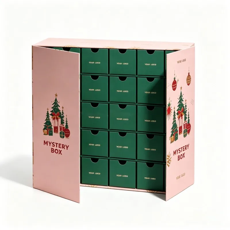 Wholesale Mystery Paper Surprise 24 Days Box Custom Christmas Advent Calendar Set Box Soy Ink New Year Christmas Gift Box