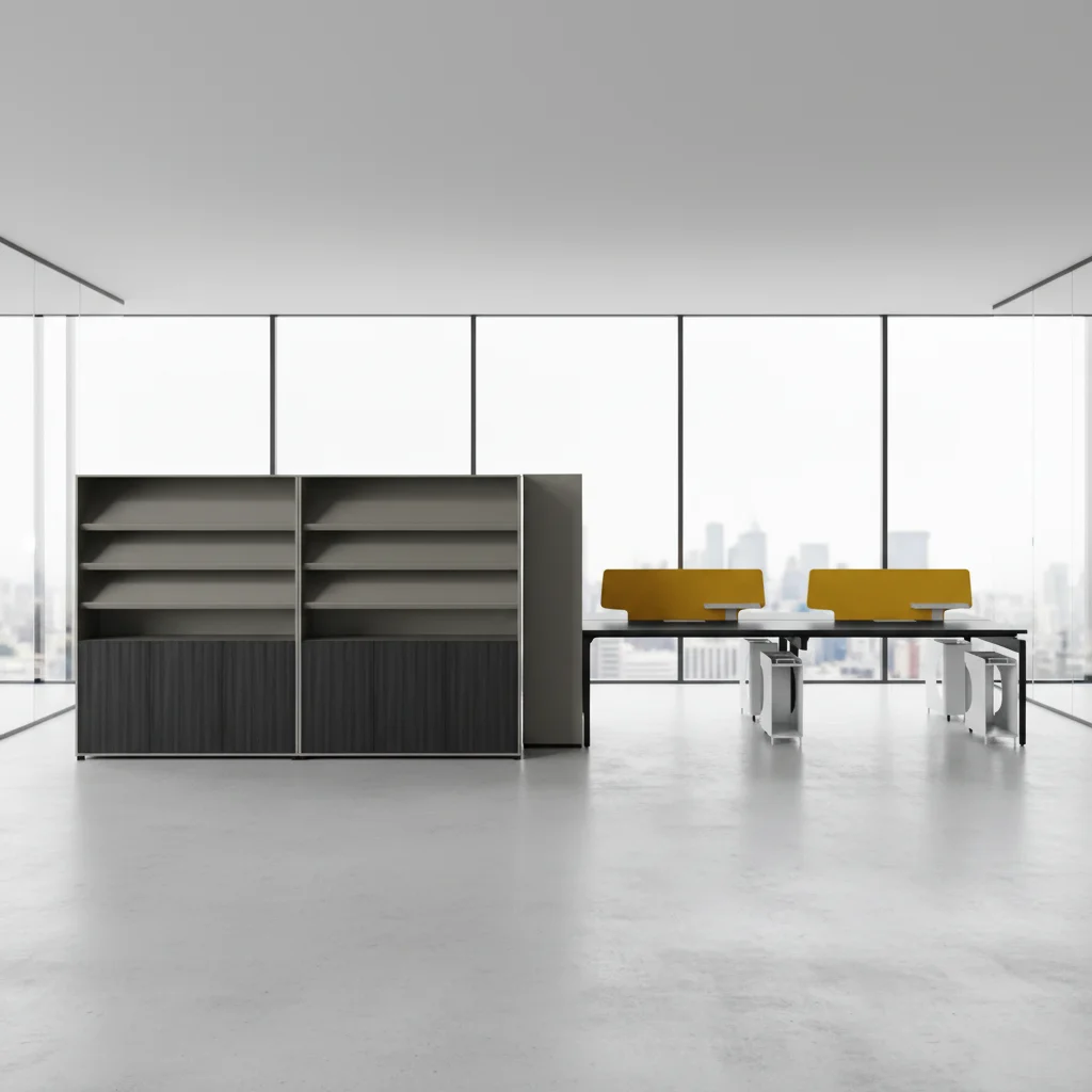 Modern Wood Open Office Desk Steel Frame Angled Cabinet Setup Professional Workspace Ergonomic Features Business Desk Desk 4