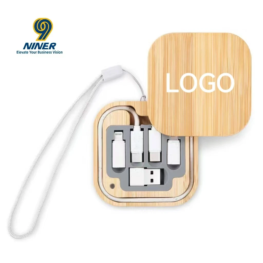 Portable Biodegradable Straw Data Cable with Fast Charging Bamboo Storage Box & Multifunctional Adapter