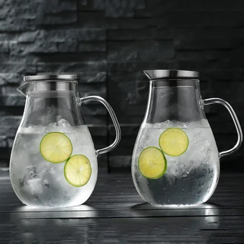 2 liter glass pitcher water jug juice carafe with lid and spout