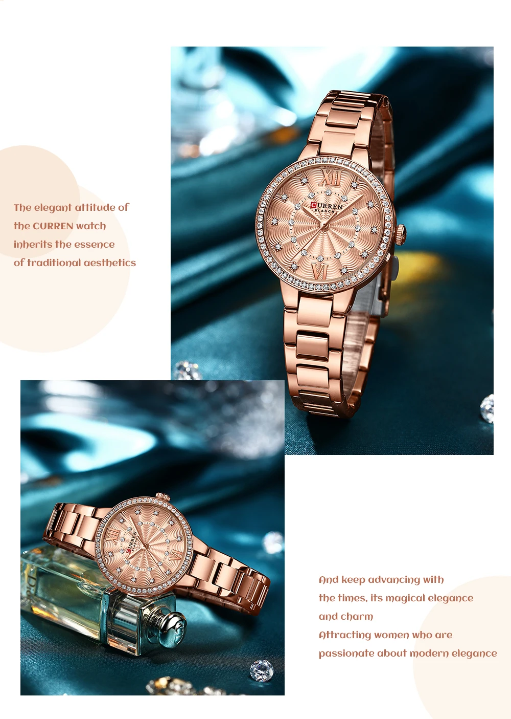 Ladies' CURREN Diamond Finish Luxury 5pc Jewellery Set - 9085 Luxury R –  Top G Watches