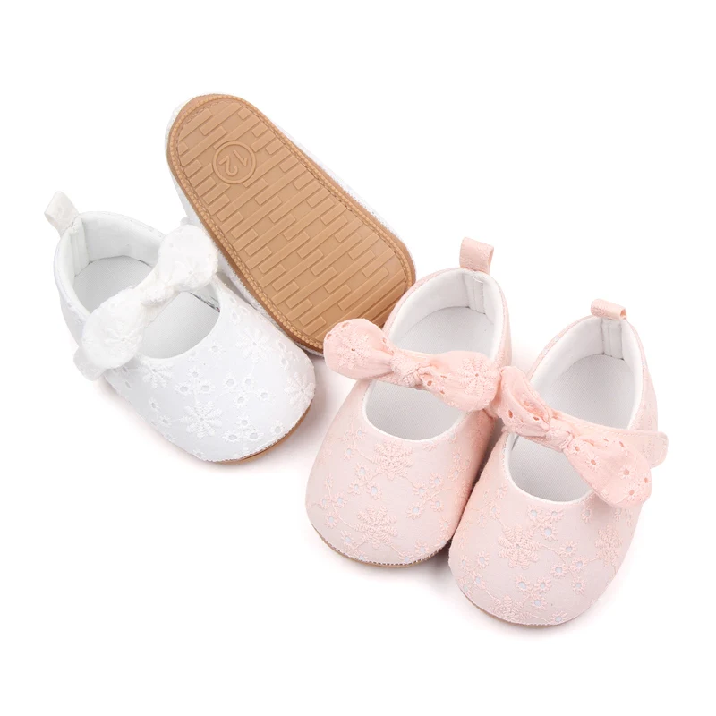 New Arrival Spring and Autumn Solid Color Bow Soft Soled Non-slip Baby Toddler Shoes for Girls