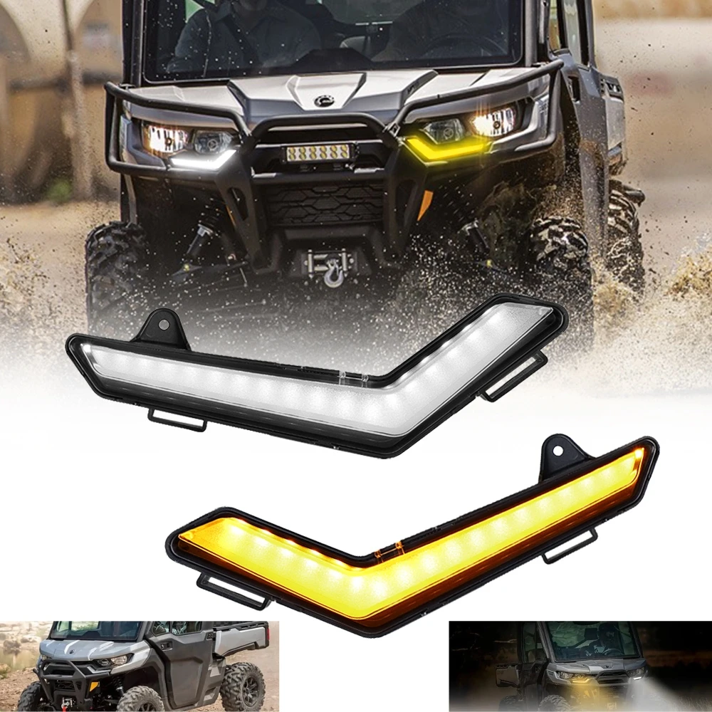 TIYPEOR for ATV UTV Flowing LED Turn Signal Light DRL Front Headlight for Defender 2020+ Defender MAX 2020+Commander 2021 factory