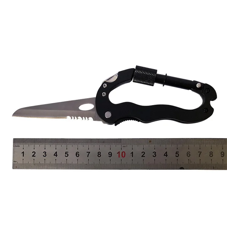 Multi-functional 5 in 1 Aluminum Climbing Hook Gear Multi Carabiner With Knife Tools Outdoor
