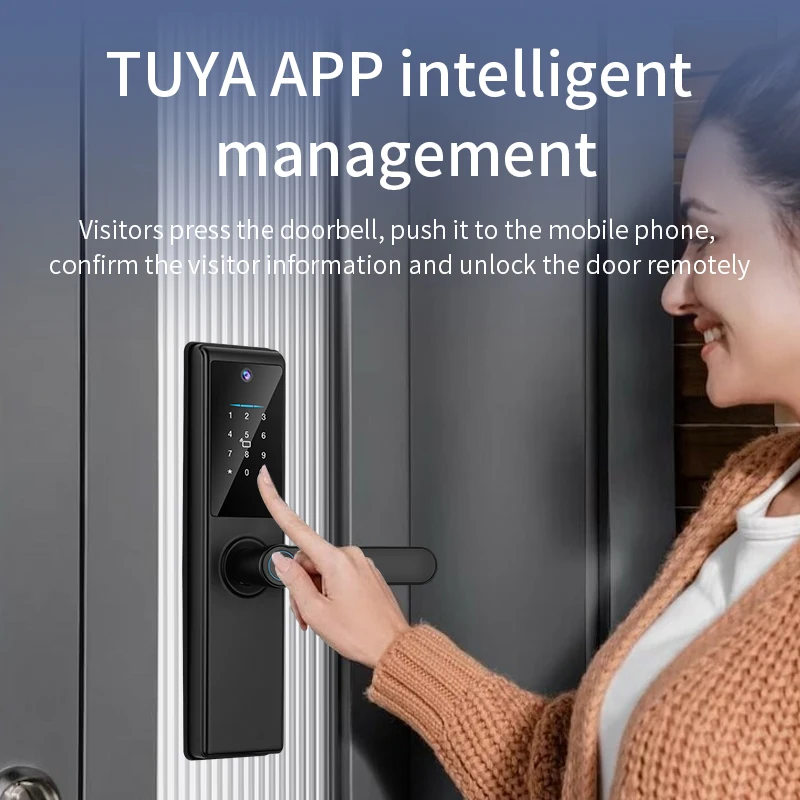 Factory Price Camera Lock Tuya Remote Control Biometric Fingerprint Card Password Intelligent Home Door Lock