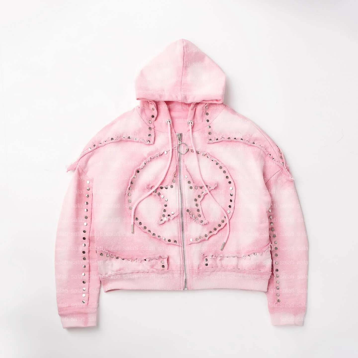 Custom 2PCS Distressed Jogging Sweat Suit Rhinestone Flared Acid Wash Tracksuit Sweatsuits Jogger Sweatpants and Hoodie Sets Men gallery 2