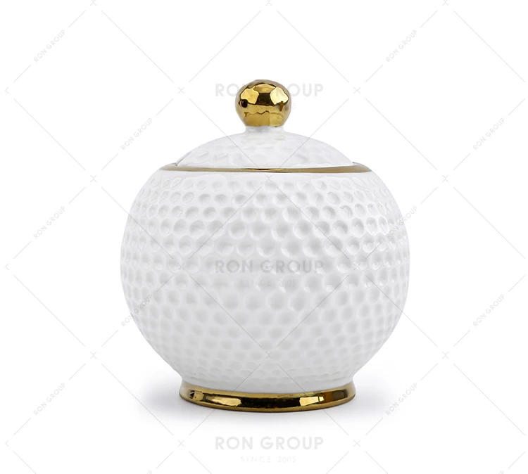 Custom Crystal Round Small Bottle Wedding Gold Rim Porcelain Canister Tableware Storage Ceramic Sugar Pot Candy Jar with Lid