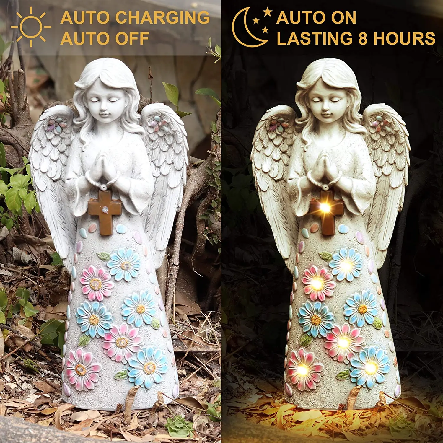 Solar Angel Garden Figurine Outdoor Statue Resin Solar With 7 Led ...