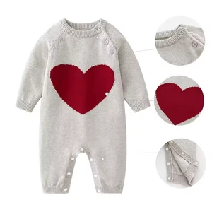 Newborn Long Sleeved Pure Cotton Knitted Love Heart Shape Sweater Infant Clothes Wear Baby Jumpsuit Clothes
