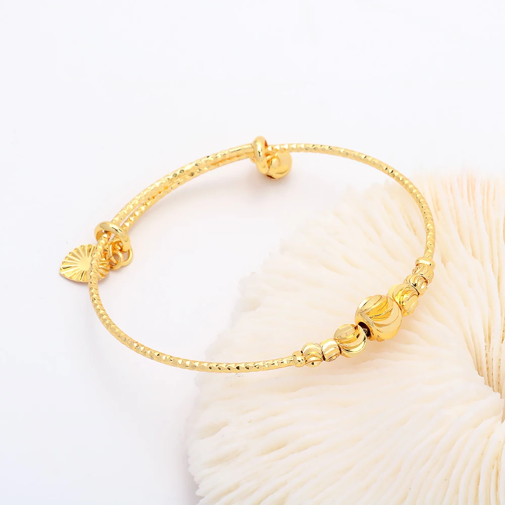 JXX 24K Gold Plated Bangle Jewelry Transfer Beaded Bracelet Bangle  Adjustable Push Pull Gold Brass Bangle