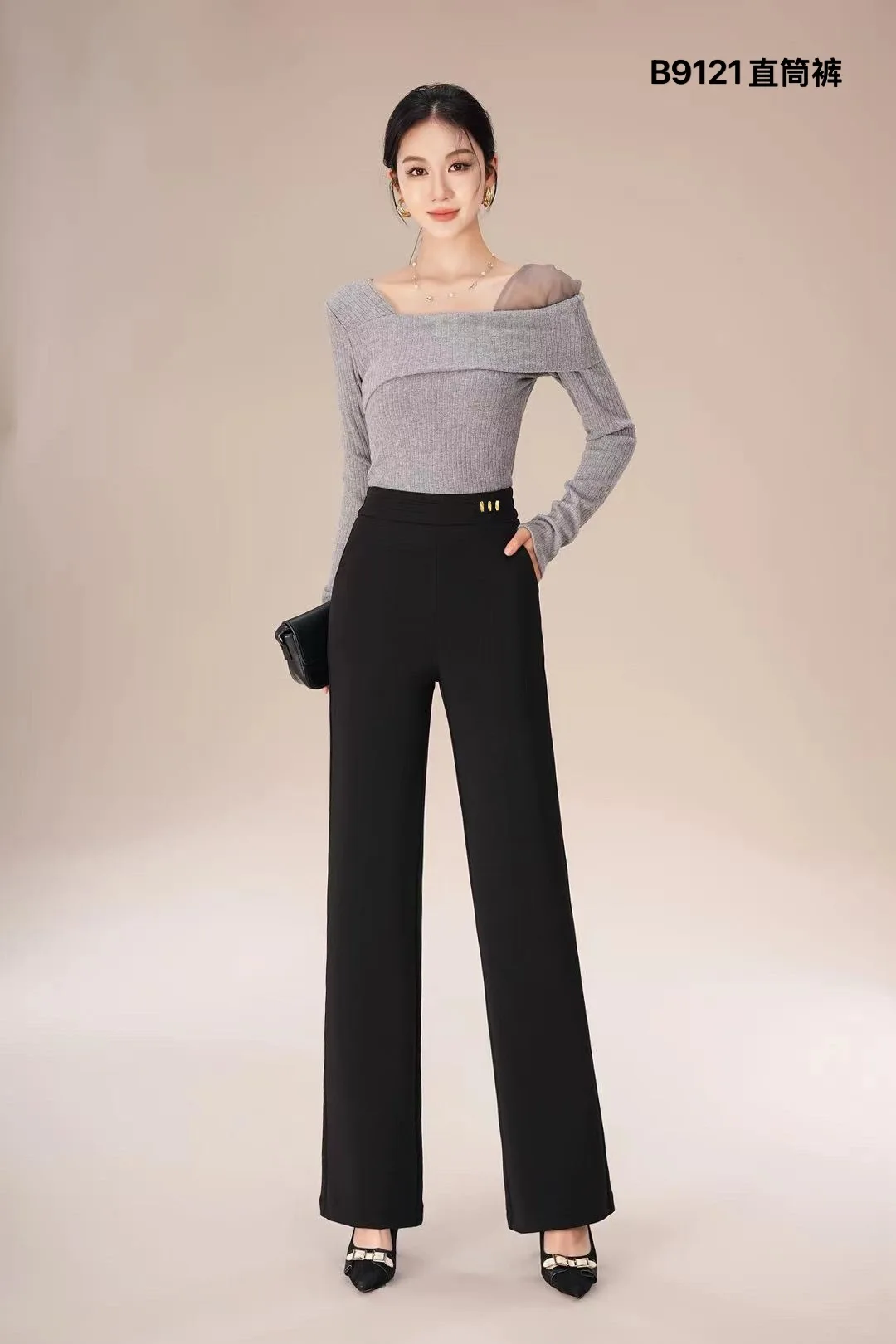 2025 Autumn-Winter Collection - New Loose Straight High-Waist Casual Pants in Size - Slim Fit Design with Solid Pattern