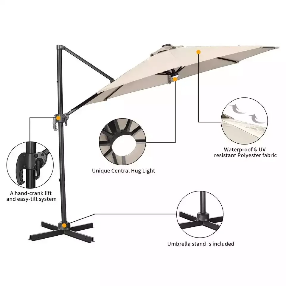10ft Solar Led Cantilever Offset Patio Umbrella Garden Umbrella Outdoor Patio Umbrella With Led