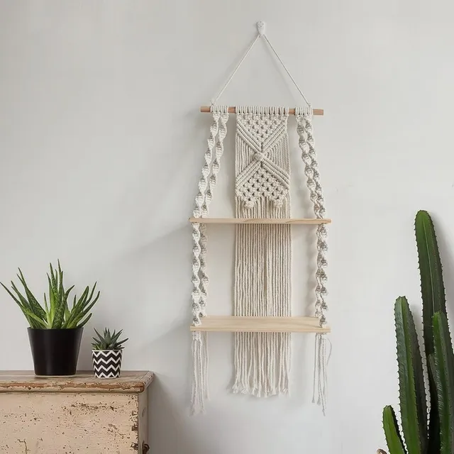 Eco-friendly  Handmade Two Layer Macrame Cotton Rope Wall Hanging Shelf