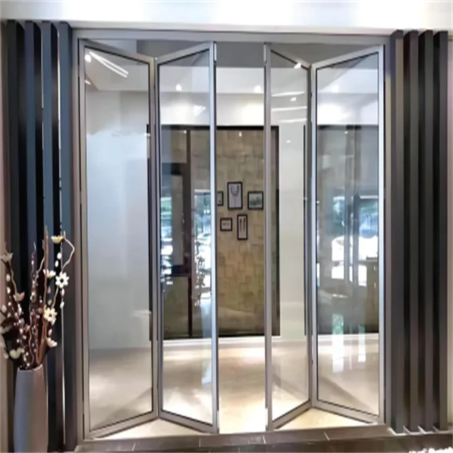 High Quality Aluminum Alloy Electric Folding Door for Balconies & Factories Typhoon-Resistant & Anti-Pinch