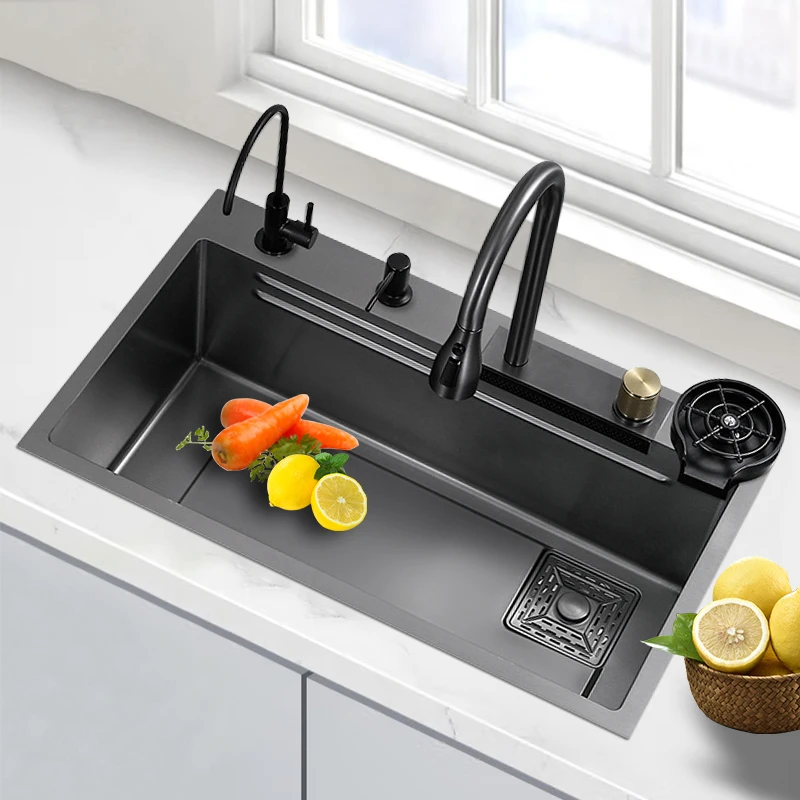 Temperature Control Stainless Steel Black Nano Single Bowl Kitchen Sink