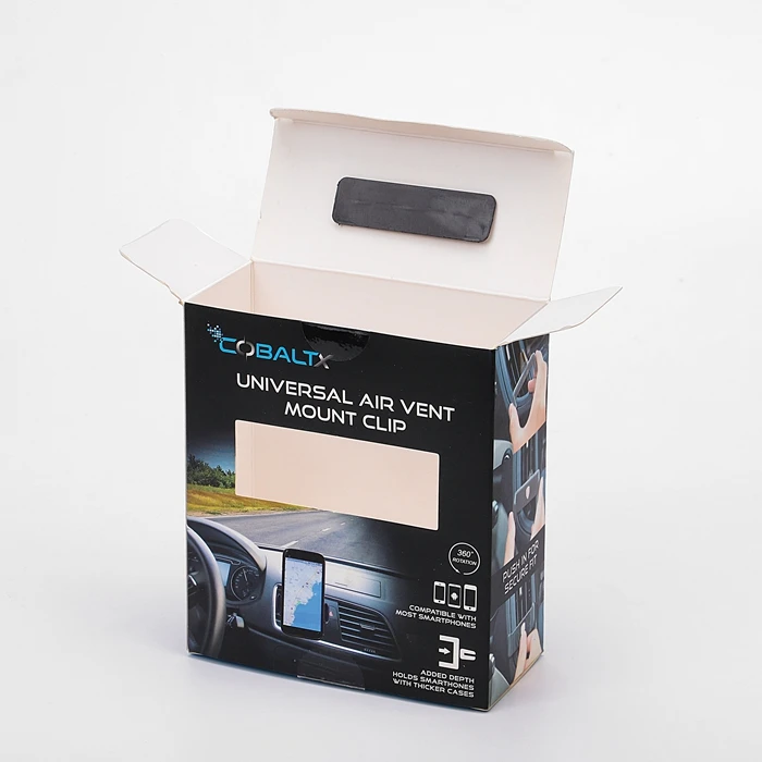 clear Window Retail Hanging Packaging Matte Black Folding Cardboard hang Tab Paper Box with Custom logo Printing