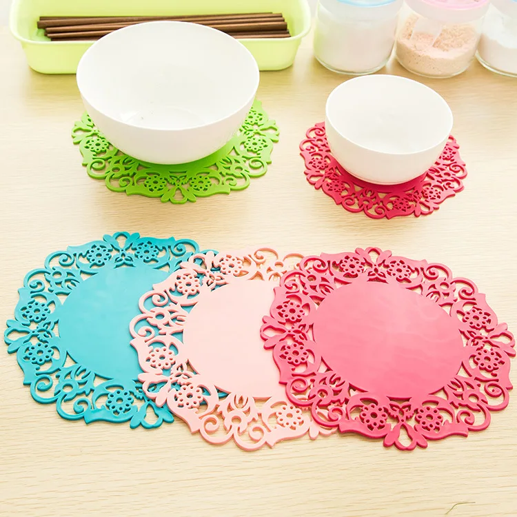 Kitchen Heat Resistant Pan Dishes Pot Holders Custom Silicone Lace Embossed Placemat Table Dish Place Mats