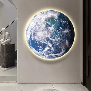 JACKSUN 39" Planet Earth Mount Wall Light 88W Dimmable Hardwired Relaxing Moon Indoor Night Light Art Decor Living Room