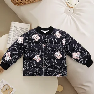 Autumn Boys' Eco-friendly Hooded Polyester Wadding Jacket Solid Pattern Large Pocket Baseball Collar Zipper Closure Winter