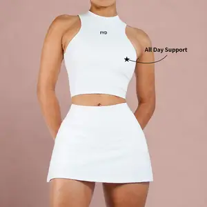 Custom Breathable Plus Size Fitness Yoga Sportswear Sets 2 Piece Quick Dry Sleeveless Push Vest Short Skirt Gym Women's