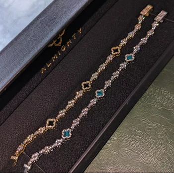Round Diamond 925 Sterling Silver Cuban Clover Bracelets Ice Out Hip Hop Infinity Colored Moissanite Cuban Bangles