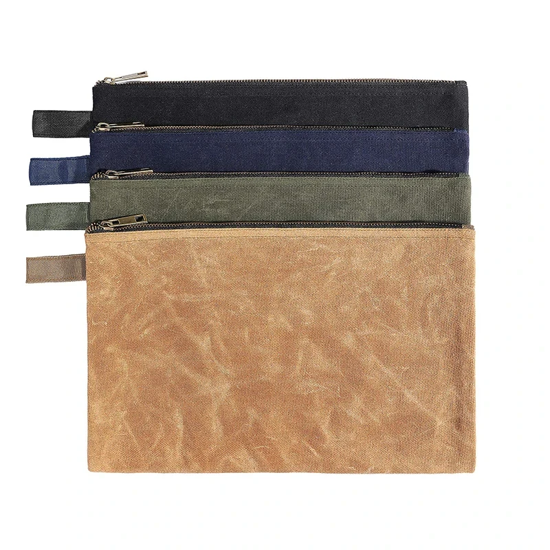 Custom Men's Travel for Toiletry Cosmetic Bag Durable Waterproof Waxed Cotton Canvas with Zipper Closure Features Letter Pattern